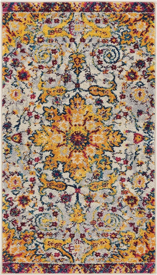 WW Yellow Blue Purple Vintage Floral Medallion Area Rugs 6 WW Yellow Blue Purple Vintage Floral Medallion Area Rugs