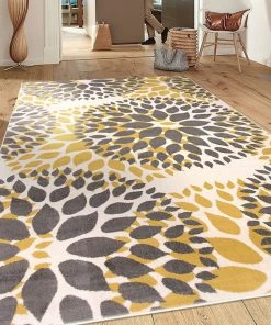 WRG All Area Rugs And Runners Floral Gray/Grey Yellow Area Rug