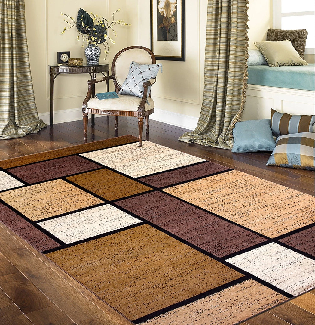 WRG All Area Rugs And Runners Contemporary Box Pattern Modern Brown Tan White Area Rug 1 WRG All Area Rugs And Runners Contemporary Box Pattern Modern Brown Tan White Area Rug