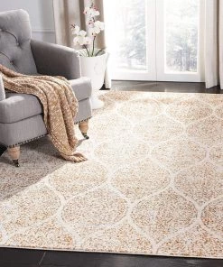 FAS Geometric Trellis Distressed Cream/Orange Soft Area Rug All Area Rugs And Runners