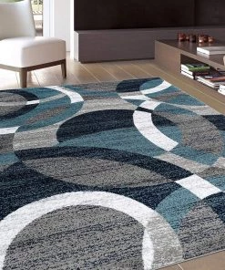 WRG Blue Gray White Circles Soft Area Rug