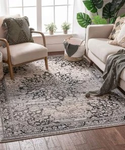 Well Woven Coverly Grey & Beige Vintage Medallion Traditional Persian Oriental Plush Shed