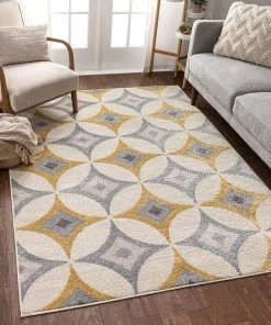 Well Woven All Area Rugs And Runners Mystic Perla Gold Modern Geometric Distressed Area Rug