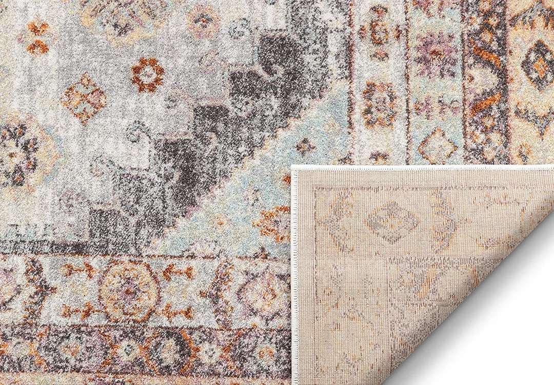 Virden Vera Vintage Ivory Grey Rust Tribal Diamond Medallion Pattern Area Rug 4 Virden Vera Vintage Ivory Grey Rust Tribal Diamond Medallion Pattern Area Rug