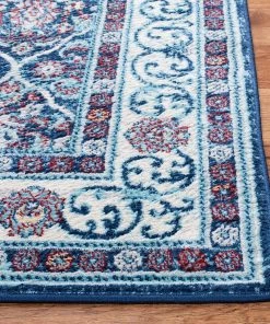 BNT870N All Area Rugs And Runners Damask Trellis Soft Area Rug, Navy / Red