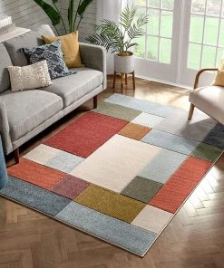 Modern Rugs And Decor Multi-color Modern Geometric Boxes Pattern Area Rug
