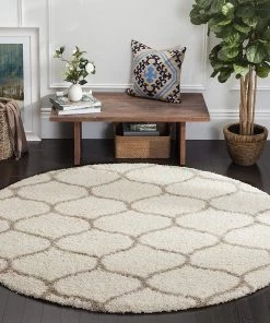 FAS All Area Rugs And Runners Moroccan Pattern Ivory Beige Plush Shag Area Rug