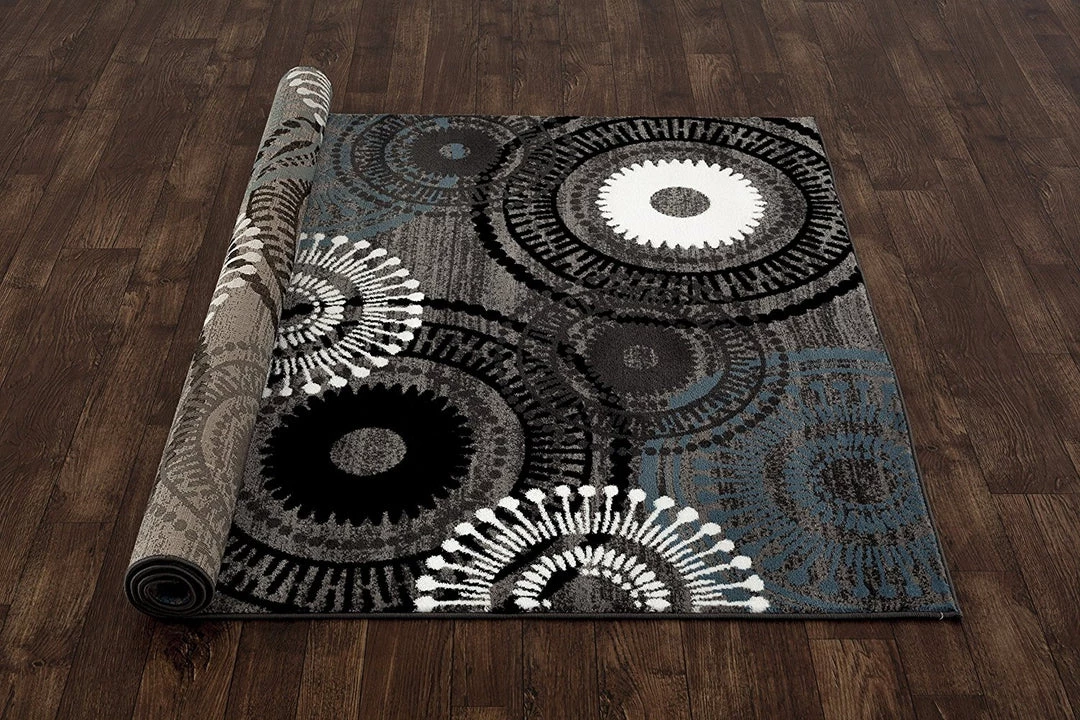 WRG Contemporary Circles Gray/Grey Blue White Black Area Rug 5 WRG Contemporary Circles Gray/Grey Blue White Black Area Rug