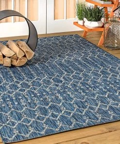 Modern Rugs And Decor Moroccan Geometric Textured Weave Indoor/Outdoor Navy/ Gray Area Rug All Area Rugs And Runners