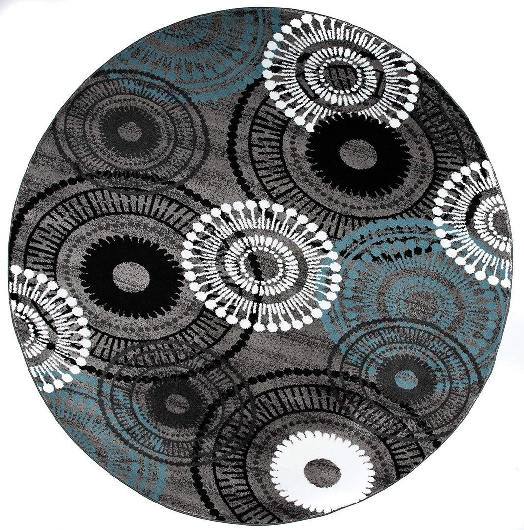 WRG Contemporary Circles Gray/Grey Blue White Black Area Rug 9 WRG Contemporary Circles Gray/Grey Blue White Black Area Rug