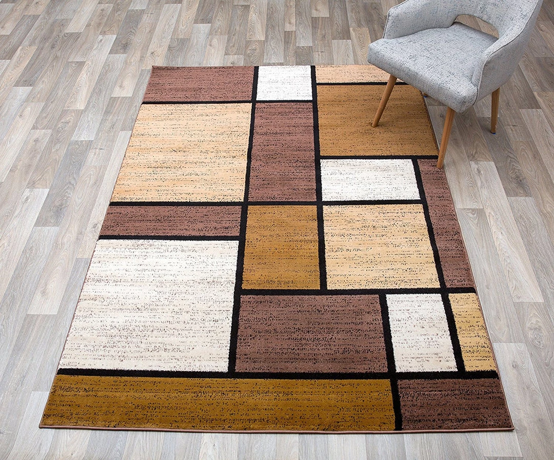 WRG All Area Rugs And Runners Contemporary Box Pattern Modern Brown Tan White Area Rug 3 WRG All Area Rugs And Runners Contemporary Box Pattern Modern Brown Tan White Area Rug
