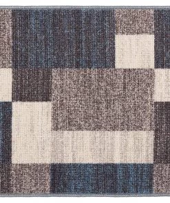 WRG Box Pattern Blue Gray Area Rug Non-Slip Non Skid