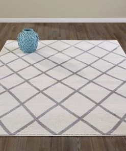 DD Ivory Gray/Grey Trellis Area Rugs All Area Rugs And Runners