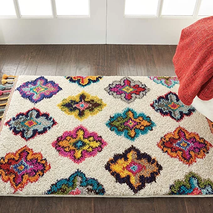 Modern Rugs And Decor Moroccan Casbah Plush Ivory/Multicolor Shag Area Rug 4 Modern Rugs And Decor Moroccan Casbah Plush Ivory/Multicolor Shag Area Rug