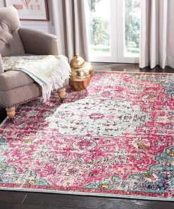 Modern Rugs And Decor Boho Chic Vintage Medallion Distressed Runner, Fuchsia/Teal