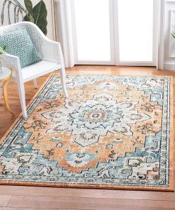 MAD473P Boho Chic Medallion Distressed Soft Area Rug, Orange / Teal