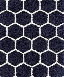 WRG Cozy Geometric Shag Navy Area Rug
