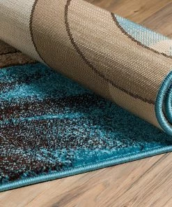 WW Modern Geometric Blue, Beige, Brown Comfy Hand Carved Area Rugs