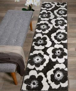 WRG All Area Rugs And Runners Floral Dark Gray Ivory Soft Shag Area Rug