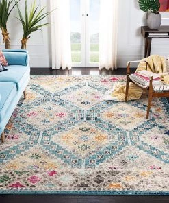 Modern Rugs And Decor Boho Diamond Distressed Area Rug, Dark Blue/Yellow All Area Rugs And Runners