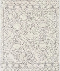 Well Woven Miranda Grey Moroccan Shag Diamond Medallion Pattern Area Rug