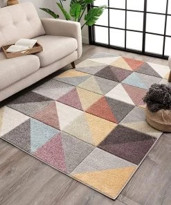 Well Woven Plano Soft Pastel Multi Color Triangle Boxes & Squares Geometric Area Rug All Area Rugs And Runners
