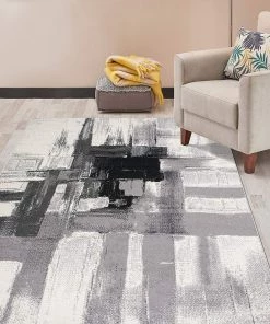 WRG All Area Rugs And Runners Abstract Black Gray Ivory Area Rug