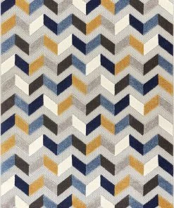 Ww Mustard Yellow Blue Gray High Traffic Stain Resistant Chevron Indoor Outdoor Area Rug