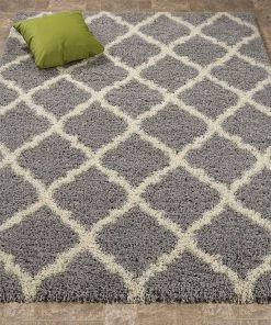 WRG Gray Soft White Shag Trellis Area Rugs