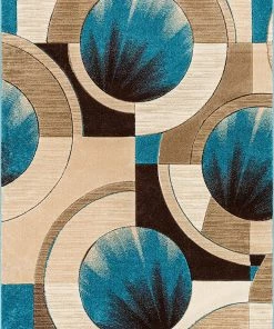 WW Modern Geometric Blue, Beige, Brown Comfy Hand Carved Area Rugs