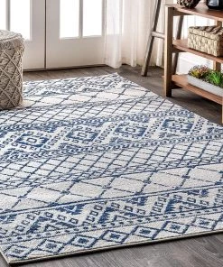 JONATHAN All Area Rugs And Runners Moroccan HYPE Boho Vintage Tribal Cream/Blue Soft Area Rug Cream/blue
