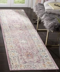 Safavieh Illusion Collection ILL703F Vintage Distressed Viscose Area Rug, Rose / Cream All Area Rugs And Runners