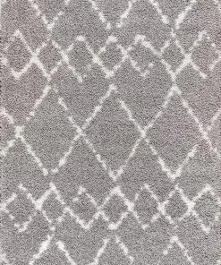 Jonathan Mercer Plush Tassel Moroccan Tribal Geometric Trellis Grey/Cream Shag Area Rug All Area Rugs And Runners
