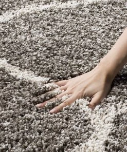 FAS Moroccan Pattern Grey Ivory Plush Shag Area Rug