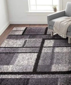 WW All Area Rugs And Runners Geometric Pattern Gray Cozy Shag Area Rugs