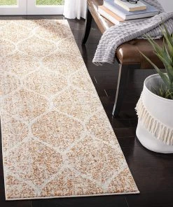 FAS Geometric Trellis Distressed Cream/Orange Soft Area Rug All Area Rugs And Runners