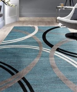 WRG All Area Rugs And Runners Contemporary Circles Pattern Light Blue Gray Soft Area Rugs