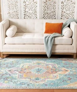 Modern Rugs And Decor Boho Chic Oriental Medallion Distressed Teal Orange Area Rug