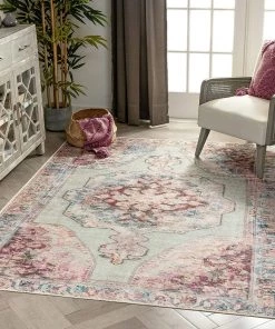 Modern Rugs And Decor All Area Rugs And Runners Ramon Pastel Green Machine Washable Vintage Distressed Persian Area Rug