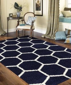 WRG Cozy Geometric Shag Navy Area Rug