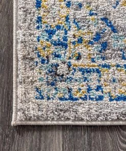 JONATHAN Modern Persian Boho Vintage Trellis Blue/Multi Soft Area Rug,