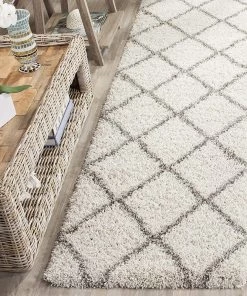 FAS Diamond Trellis Ivory/Grey Soft Plush Area Rug 2-inch Thick