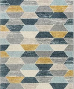 Well Woven Honeycomb Hexagon Geometric Blue, Mustard Gold, Grey Area Rug