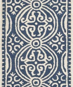 FAS Handcrafted Geometric Navy Blue Ivory Premium Wool Soft Area Rug