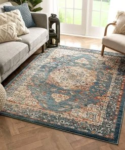 Well Woven All Area Rugs And Runners Marda Blue Tribal Medallion Area Rug