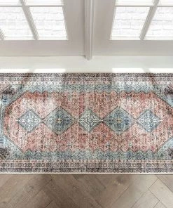 Well Woven Menda Light Blue Machine Washable Vintage Style Classic Distsressed Persian Mat Area Rug All Area Rugs And Runners