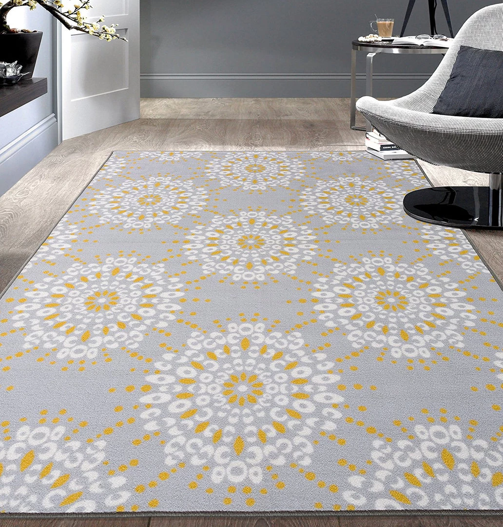 WRG Contemporary Circles Gray Yellow Area Rug Non-Slip (Non-Skid) All Area Rugs And Runners 1 WRG Contemporary Circles Gray Yellow Area Rug Non-Slip (Non-Skid) All Area Rugs And Runners