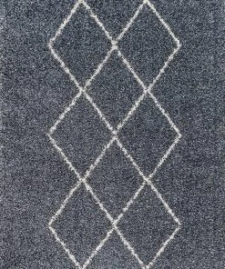 Jonathan Plush Tassel Moroccan Tribal Geometric Trellis Shag Area Rugs Denim Blue/Cream