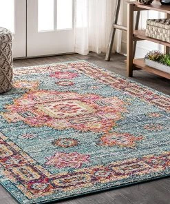 Jonathan All Area Rugs And Runners Bohemian Boho Vintage Medallion Blue/Red Rug