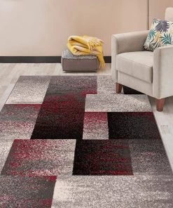 Modern Distressed Boxes All Area Rugs And Runners Geometric Red Gray Box Pattern Area Rugs